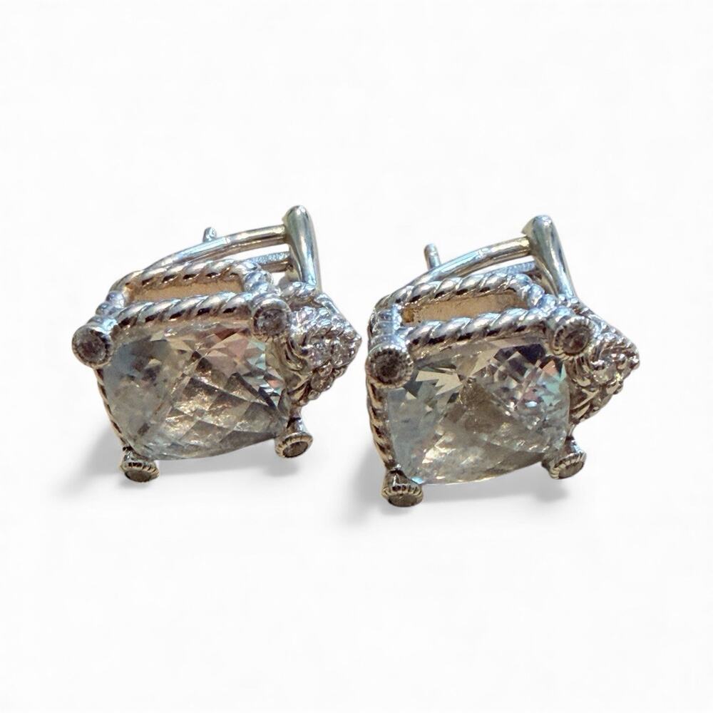 Judith Ripka Sterling Silver Square Clear Stone Omega Comfort Back Post Earrings - Picture 5 of 5